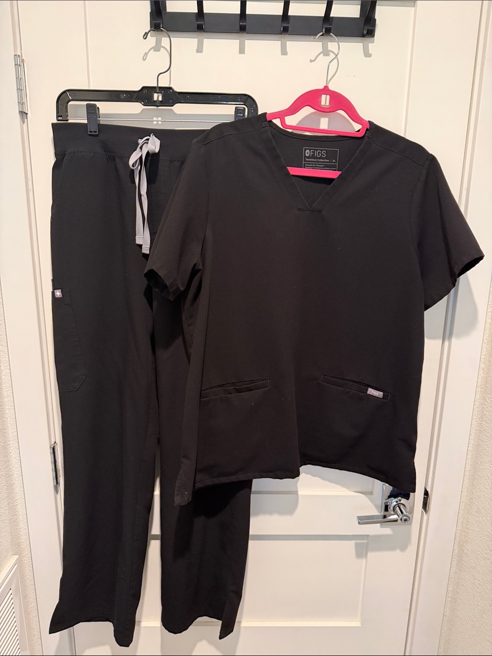 Figs Black Scrub Set with V-Neck Top and Drawstring Pants